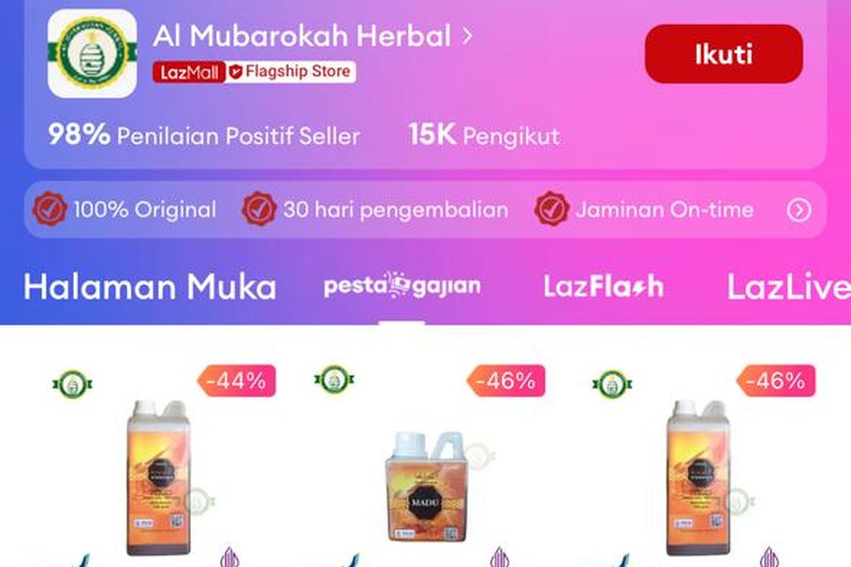 Madu Al-Mubarokah di platform Lazada