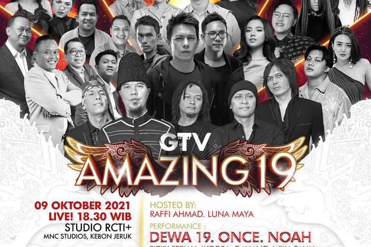 Konser Amazing 19 akan ditayangkan secara langsung malam ini pukul 18.30 WIB di GTV. 