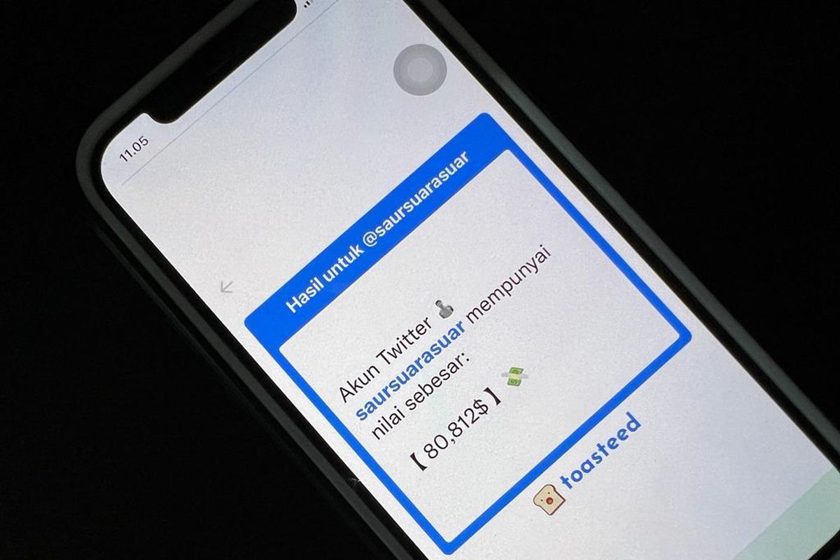 Tampilan wesbite Toasteed yang tengah viral untuk cek harga akun Twitter pengguna.