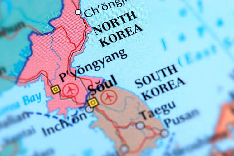 ilustrasi peta Korea Utara dan Korea Selatan.