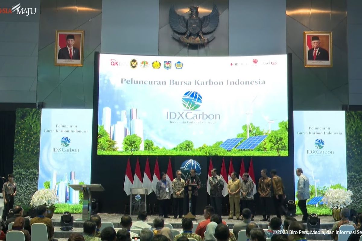Tangkapan layar video yang menunjukkan peluncuran Bursa Karbon Indonesia yang diluncurkan langsung oleh Presiden Joko Widodo pada Selasa (26/9/2023).