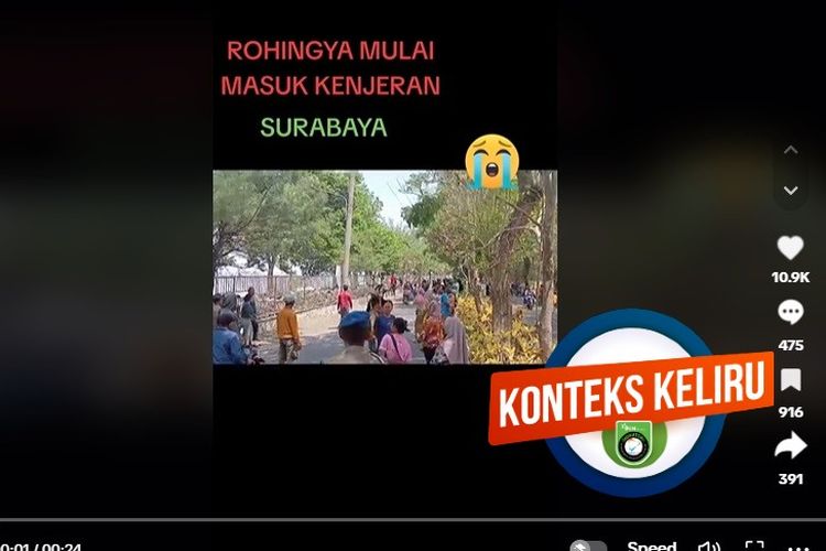 Tangkapan layar Facebook narasi yang menyebut pengungsi Rohingya masuk ke Pantai Kenjeran, Surabaya