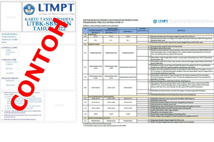 Tangkapan layar contoh cetak kartu ujian UTBK SBMPTN 2022.
