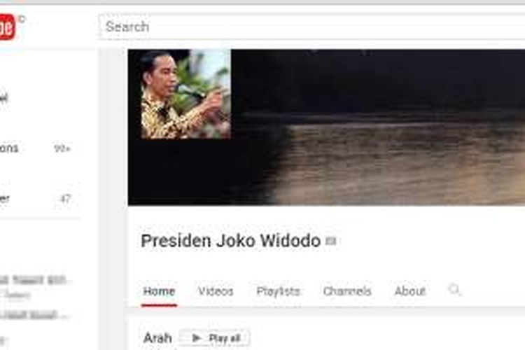 Halaman akun YouTube resmi Presiden Joko Widodo.