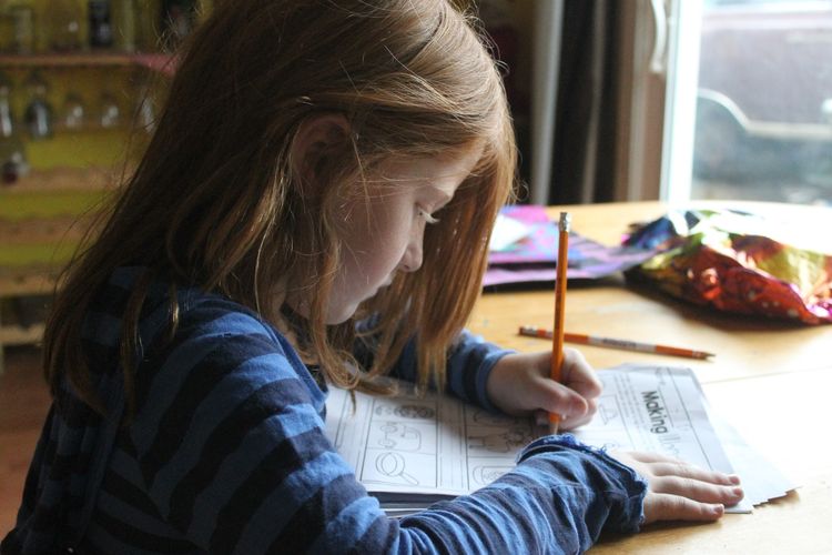 Ilustrasi anak sedang mengerjakan PR atau pekerjaan rumah
