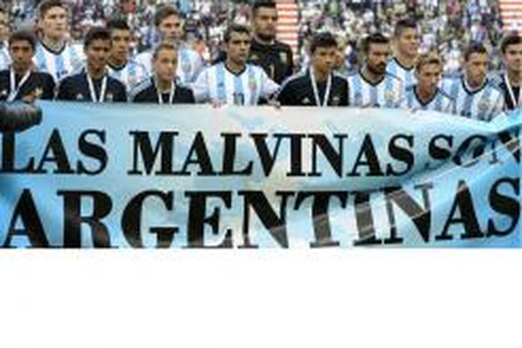 Banner kontroversial yang membuat Argentina didenda oleh FIFA.