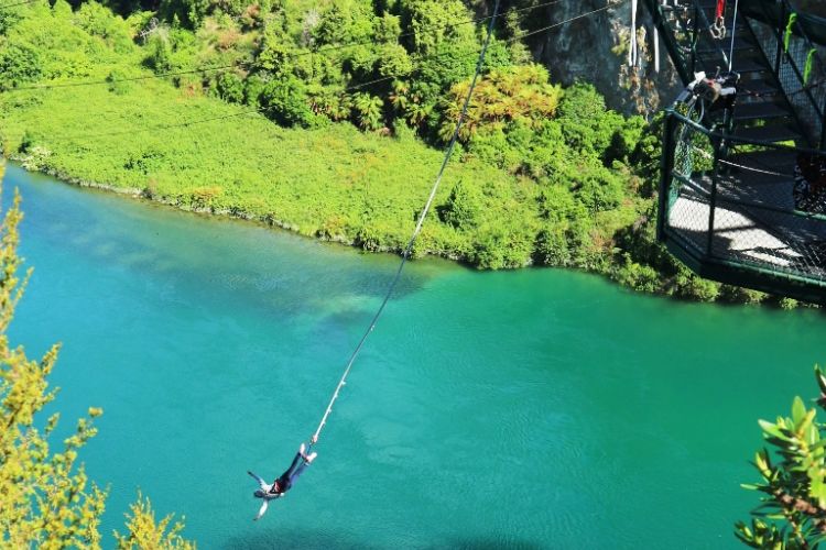 Bungy jumping di Sungai Waikato, Taupo, Selandia Baru