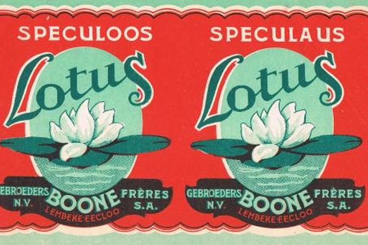 Ilustrasi biskuit Lotus Biscoff kemasan awal. 