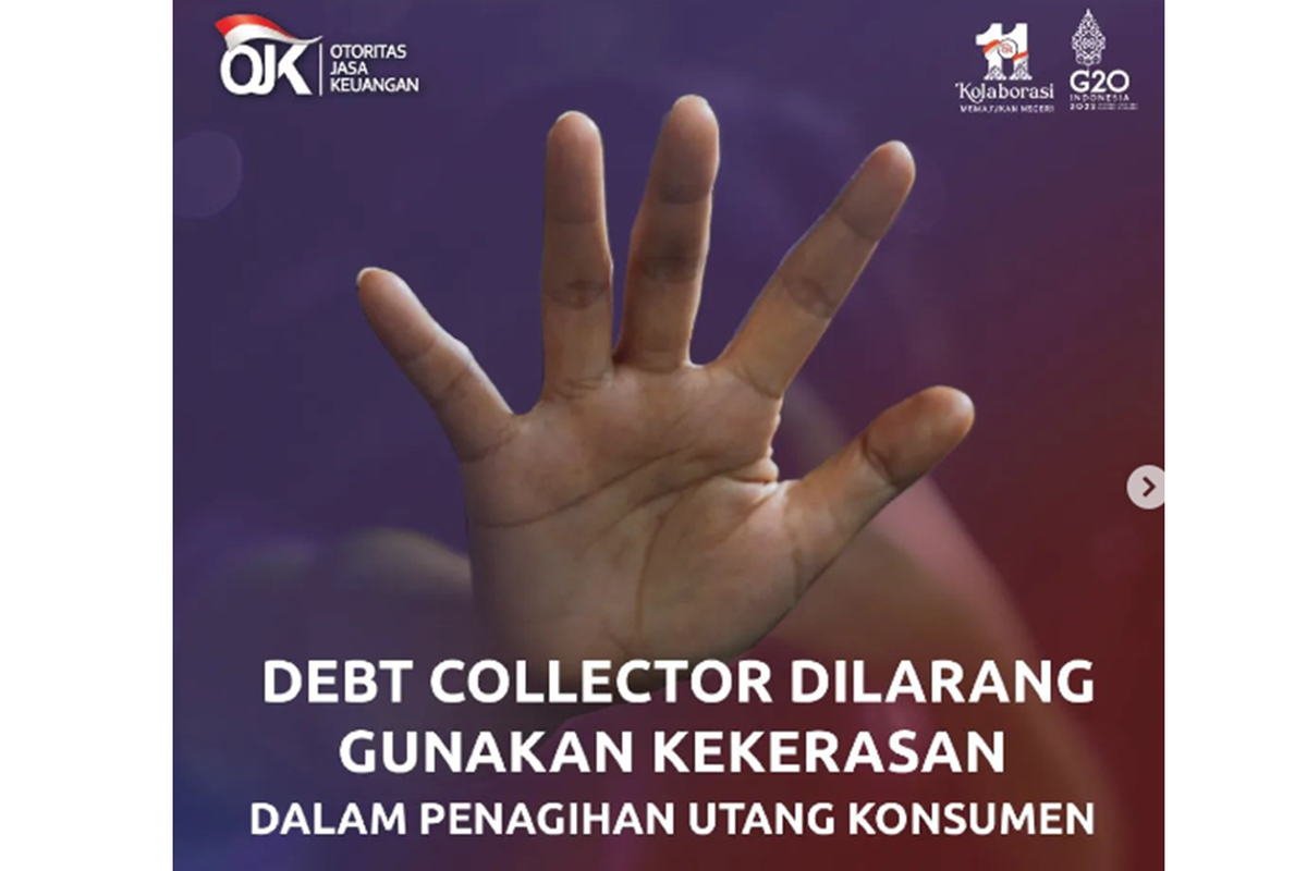 Tangkapan layar unggahan akun Instagram Otoritas Jasa Keuangan (OJK) soal larangan penagih utang atau debt collector menggunakan kekerasan dalam menagih utang konsumen.