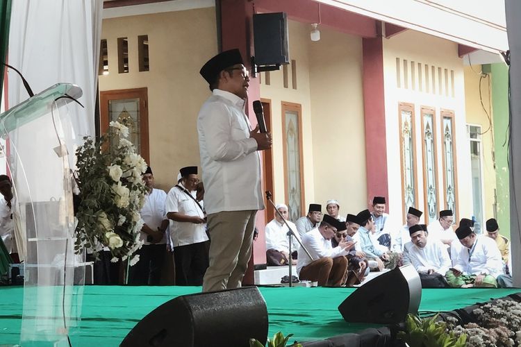 Bacawapres Koalisi Perubahan untuk Persatuan (KPP) Muhaimin Iskandar di Pondok Pesantren Salaf Al-Quran (PPSQ) Asy-Syadzili, Kabupaten Malang, Jawa Timur, Minggu (8/10/2023).