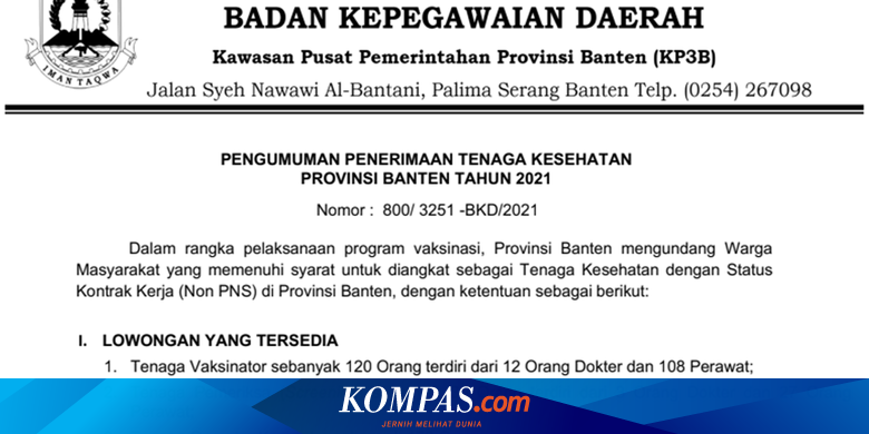 Lowongan Kerja Nakes untuk Program Vaksinasi di Banten, Ini Syarat dan Cara Daftarnya - Vimarsana News