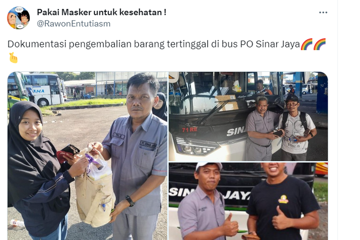 kru bus PO Sinar Jaya saat Mengembalikan barang penumpang