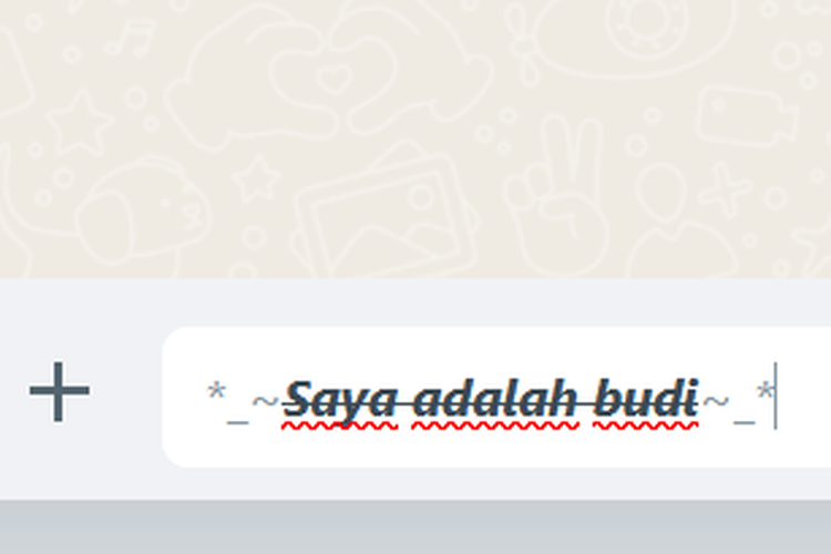 Ilustrasi cara membuat tulisan kombinasi format di WhatsApp.