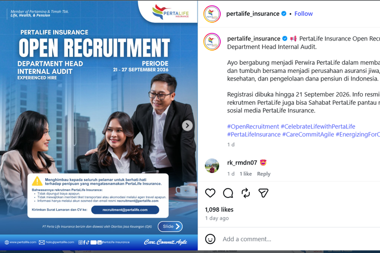 PertaLife Insurance Buka Lowongan Kerja untuk Lulusan S1, Cek Syaratnya