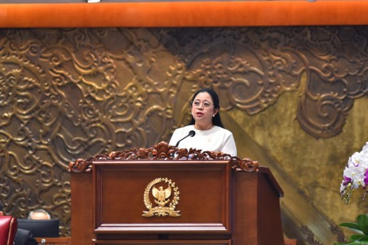 Ketua DPR RI Puan Maharani saat menyampaikan Pidato Penutupan Masa Persidangan III Tahun Sidang 2023-2024, Selasa (6/2/2024). 
