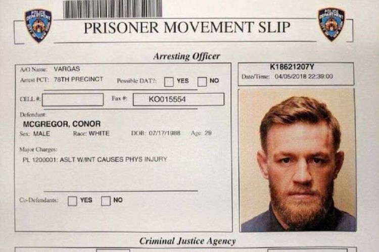 Bukti penahanan Conor McGregor