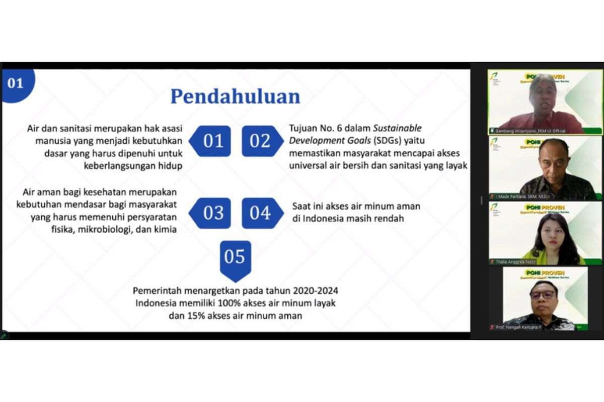 Salah satu pembahasan dalam webinar POHI Proven dengan tema 'Water Safety & Quality for Our Health'.