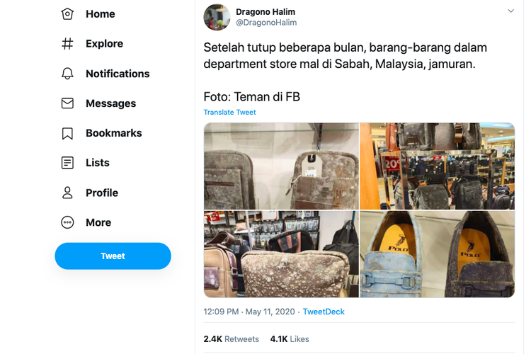 Tangkapan layar beberapa barang berjamur di mall Malaysia