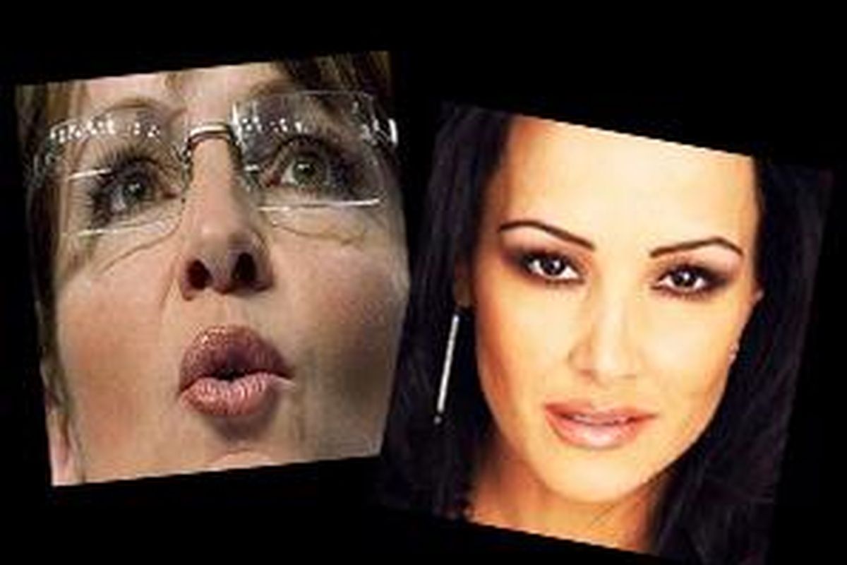 Sarah Palin (kiri) dan foto Lisa Ann yang berperan sebagai Sarah Palin dalam sebuah film porno yang diproduksi Hustler.