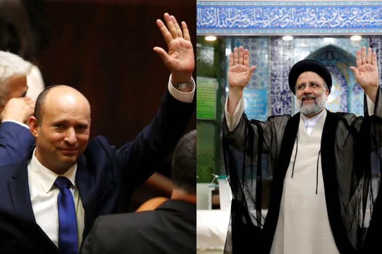Naftali Bennett (kiri) Perdana Menteri Israel baru dan Ebrahim Raisi (kanan) Presiden Iran baru
