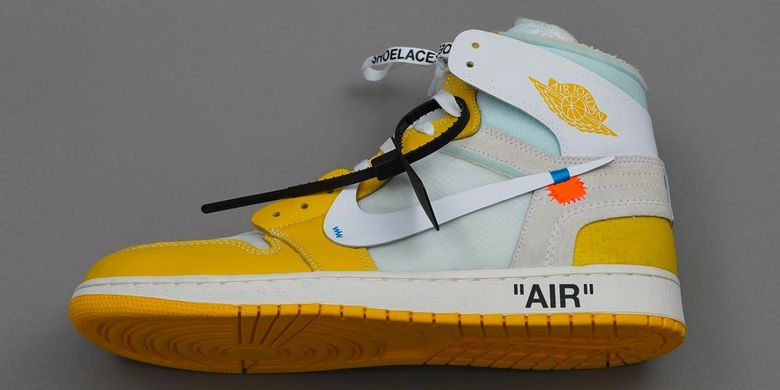 Sneaker kolaborasi Off Whie X Air Jordan 1 Canary Yellow.
