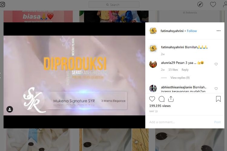 Bidik layar akun Instagram toko daring milik Syahrini, @fatimahsyahrini.