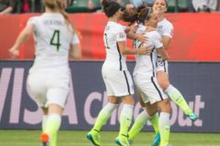 Para pemain tim nasional wanita Amerika Serikat saat berlaga di Piala Dunia Wanita 2015