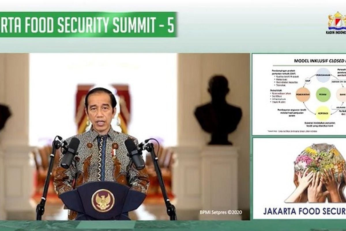 Presiden Jokowi saat membuka Jakarta Food Security Summit ke-5 di Jakarta, Rabu (18/11/2020).