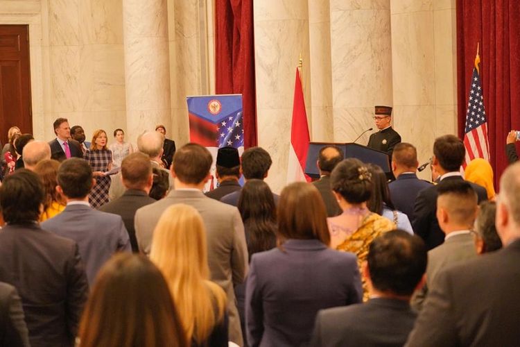 Suasana resepsi diplomatik memperingati HUT ke-74 Kemerdekaan RI di Ruang Kennedy Caucus, Gedung Senat AS, pada Kamis (19/9/2019).