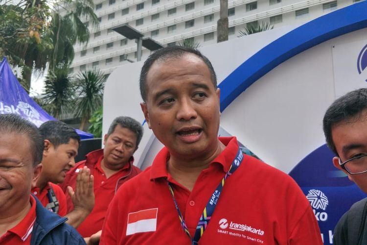 Direktur Utama PT Transjakarta Agung Wicaksono di Bundaran HI, Jakarta Pusat, Minggu (24/3/2019).