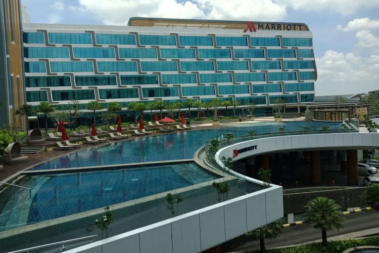 Bangunan Yogyakarta Marriott Hotel yang berada di Jalan Ringroad Utara, Condong Catur, Sleman, DI Yogyakarta, Jumat (9/3/2018).