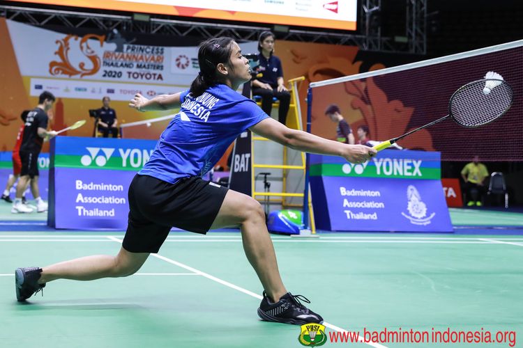 Gregoria Mariska Tunjung di turnamen Thailand Masters 2020 di Indoor Stadium Huamark, Bangkok, Thailand, 21-26 Januari 2020.