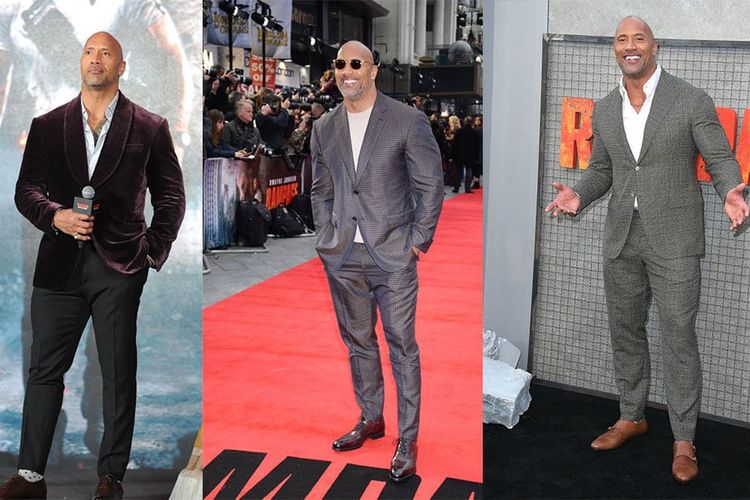 The Rock dengan gayanya memakai jas