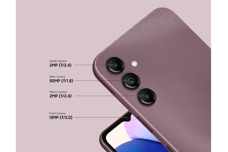 Samsung Galaxy a14 5G dibekali kamera selfie 13 MP (f/2.0) serta tiga kamera belakang yang terdiri dari kamera utama 50 MP (f/1.8), kamera depth sensor 2 MP (f/2.4), dan kamera makro 2 MP (f/2.4).