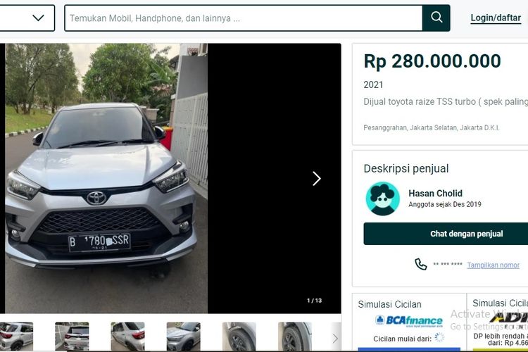 Toyota Raize mulai tersedia di pasar mobil bekas.