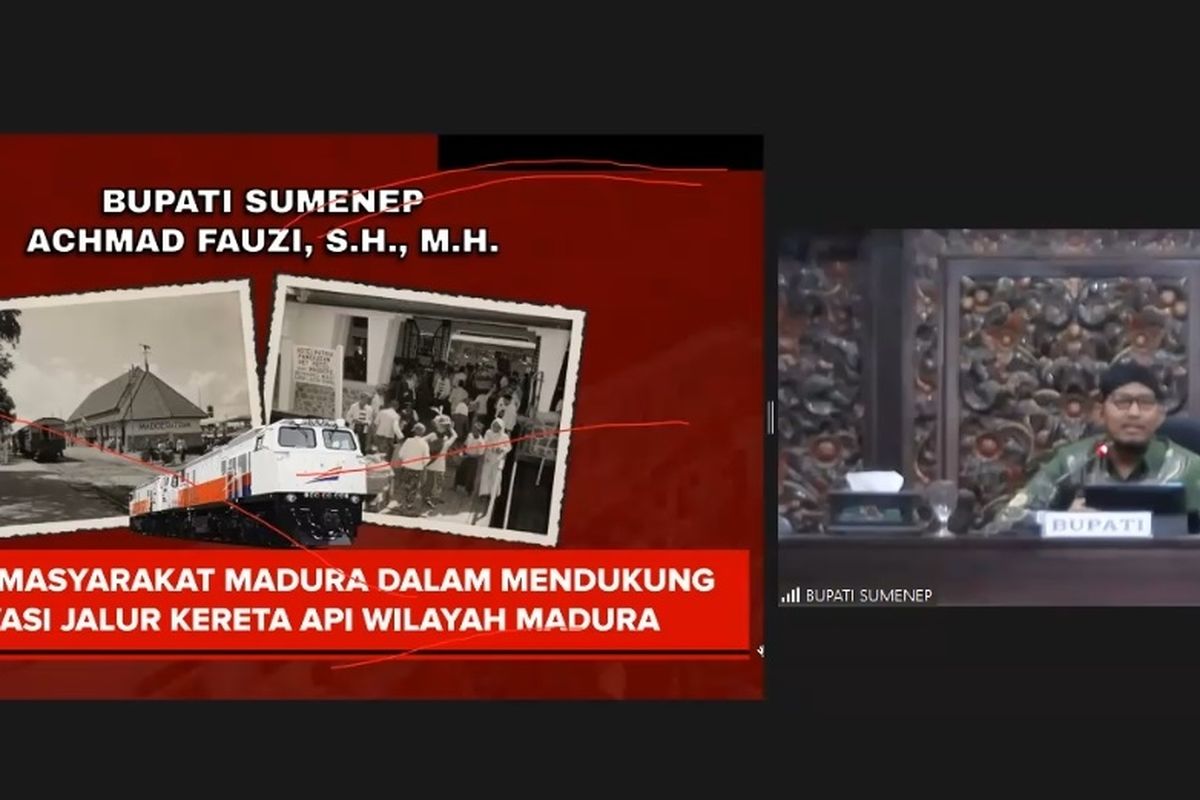 Bupati Sumenep Achmad Fauzi sebagai keynote speaker dalam Web Seminar (Webinar) Nasional dalam Rangkaian Musyawarah Wilayah PII Jawa Timur (Jatim) 2023 melalui Zoom meeting, Kamis (4/5/2023).