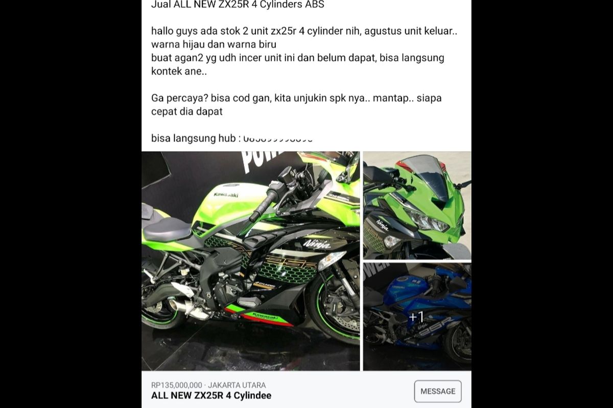 Ninja ZX-25R dijual lagi seharga Rp 135 juta