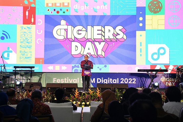 Kabalitbang SDM Kemenkominfo Hary Budiarto saat membuka kegiatan Digiers Day di Ballroom Grand Hyatt, Jakarta Pusat, Rabu (21/12/2022). 
