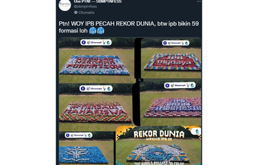 Tangkapan layar twit bernarasi Institut Pertanian Bogor (IPB) memecahkan rekor dunia setelah membuat 59 formasi.