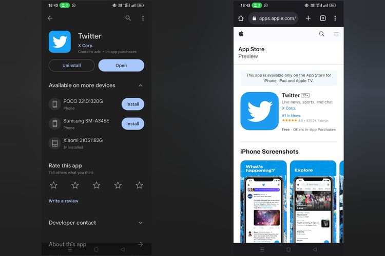 Pembuat aplikasi Twitter yang kini tercantum dengan nama X Corp di toko aplikasi Android Play Store dan iOS App Store.