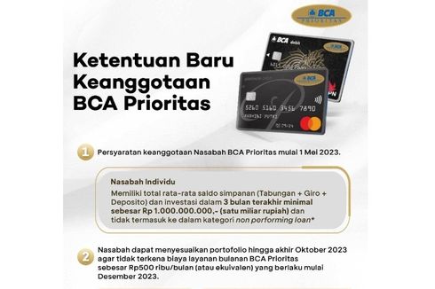 Saldo Simpanan Minimal BCA Prioritas Naik dari Rp 500 Juta Jadi Rp 1 M, Berlaku Kapan?