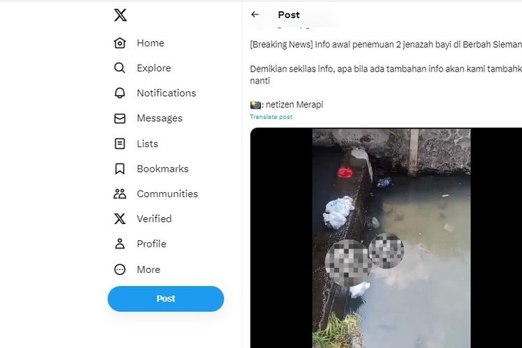 Tangkapan layar penemuan mayat bayi di Barbah Sleman.