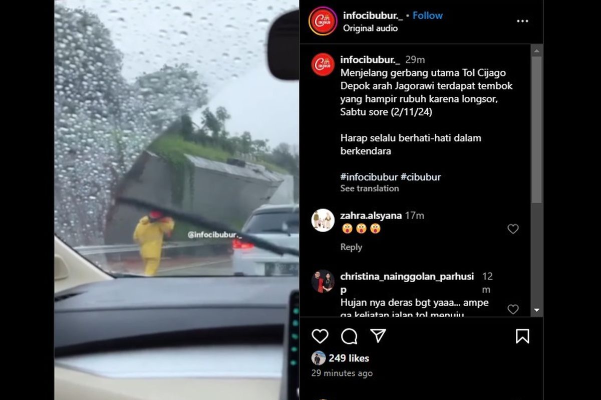 Video viral, tembok rubuh di ruas Tol Cijago