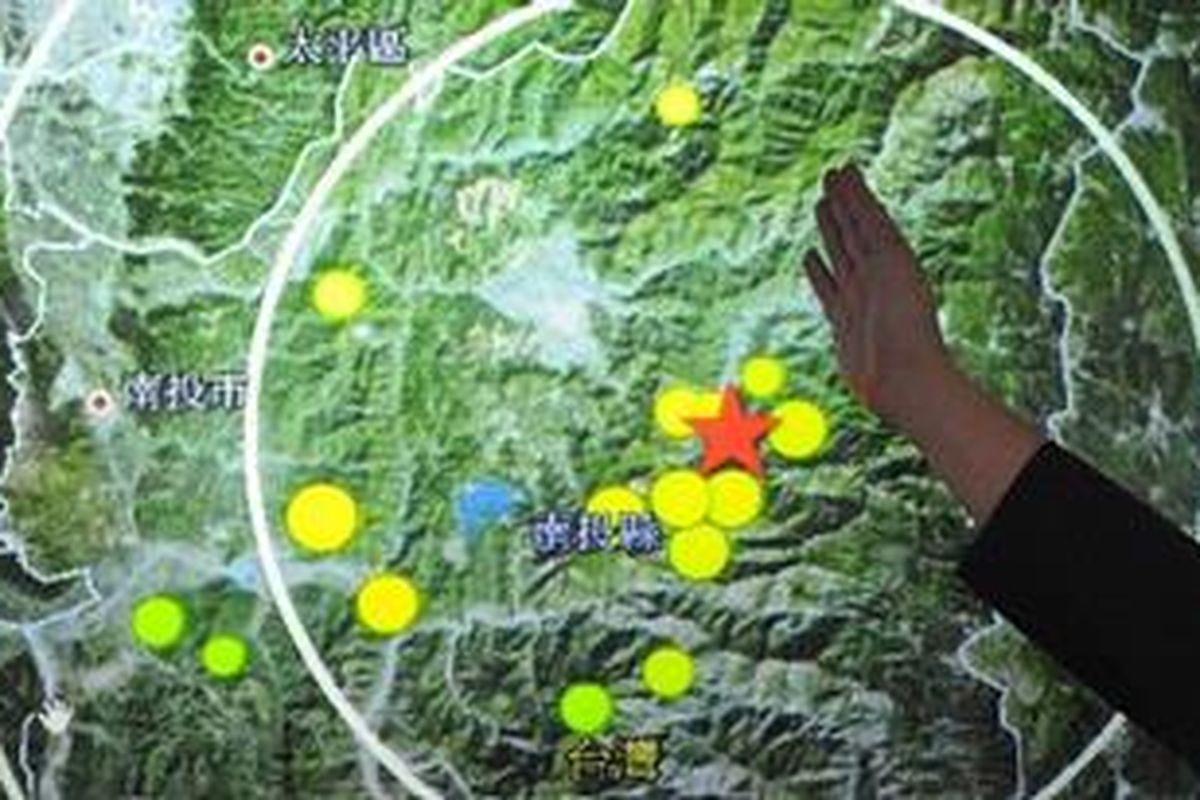 Badan Meteorologi Taiwan, menjelaskan daerah yang terkena dampak gempa berkekuatan 6,0 SR yang terjadi Rabu (27/3/2013).