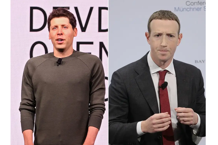 CEO OpenAI Sam Altman (kiri) dan CEO Meta (induk IG, FB, dan WA) Mark Zuckerberg (kanan).
