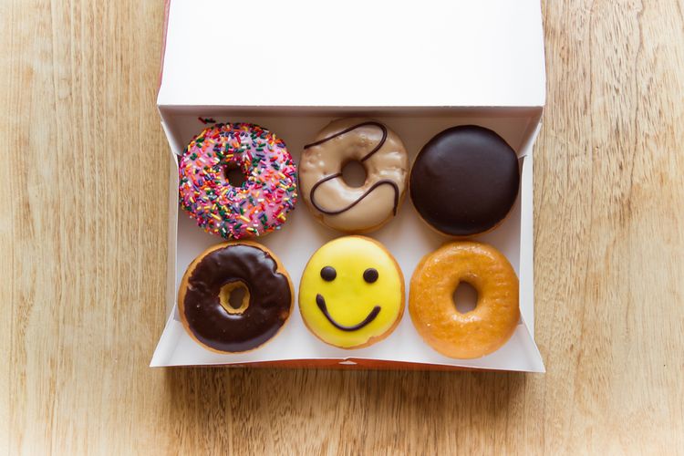 Ilustrasi varian donat di Dunkin Donuts termasuk Munchkin. 
