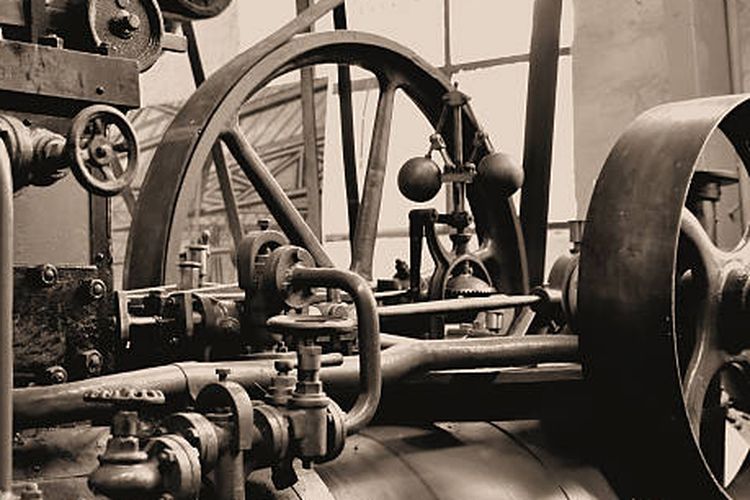 ilustrasi mesin uap, salah satu penemuan penting revolusi industri.