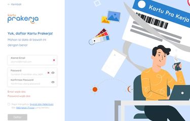 Tampilan laman Kartu Prakerja untuk pendaftaran dan login