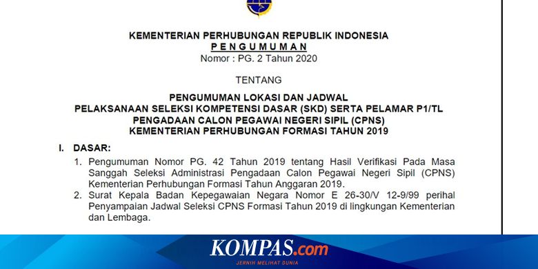 Kemenhub Umumkan Jadwal Lokasi Tes Skd Dan Daftar Pelamar P1 Tl Cpns 2019 Halaman All Kompas Com