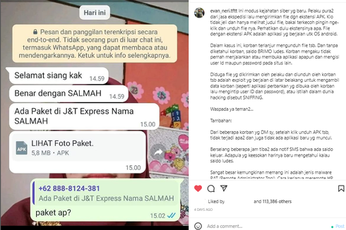 Viral, Unggahan Penipuan Modus Kurir Paket, Saldo Rekening Bisa Ludes